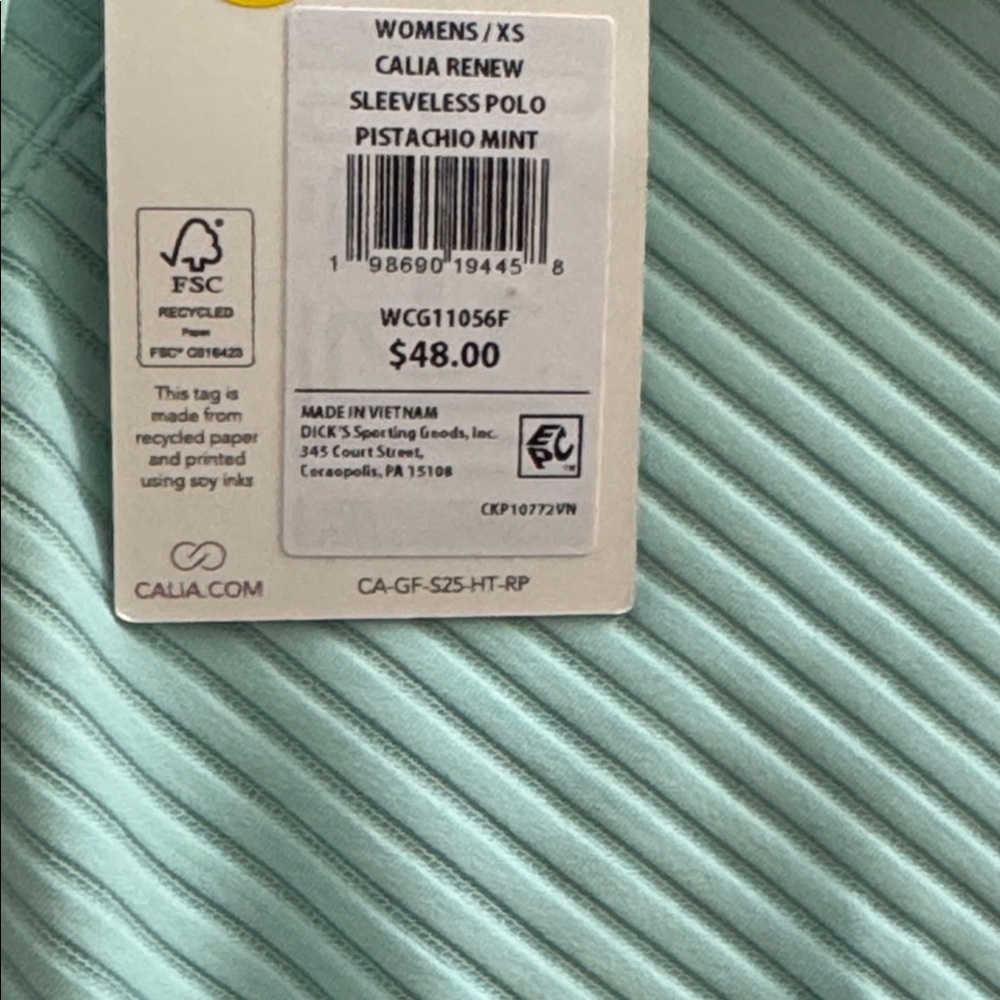 NWT Calia Renew Sleeveless Polo | Pistachio Mint | Size XS - Picture 3 of 6